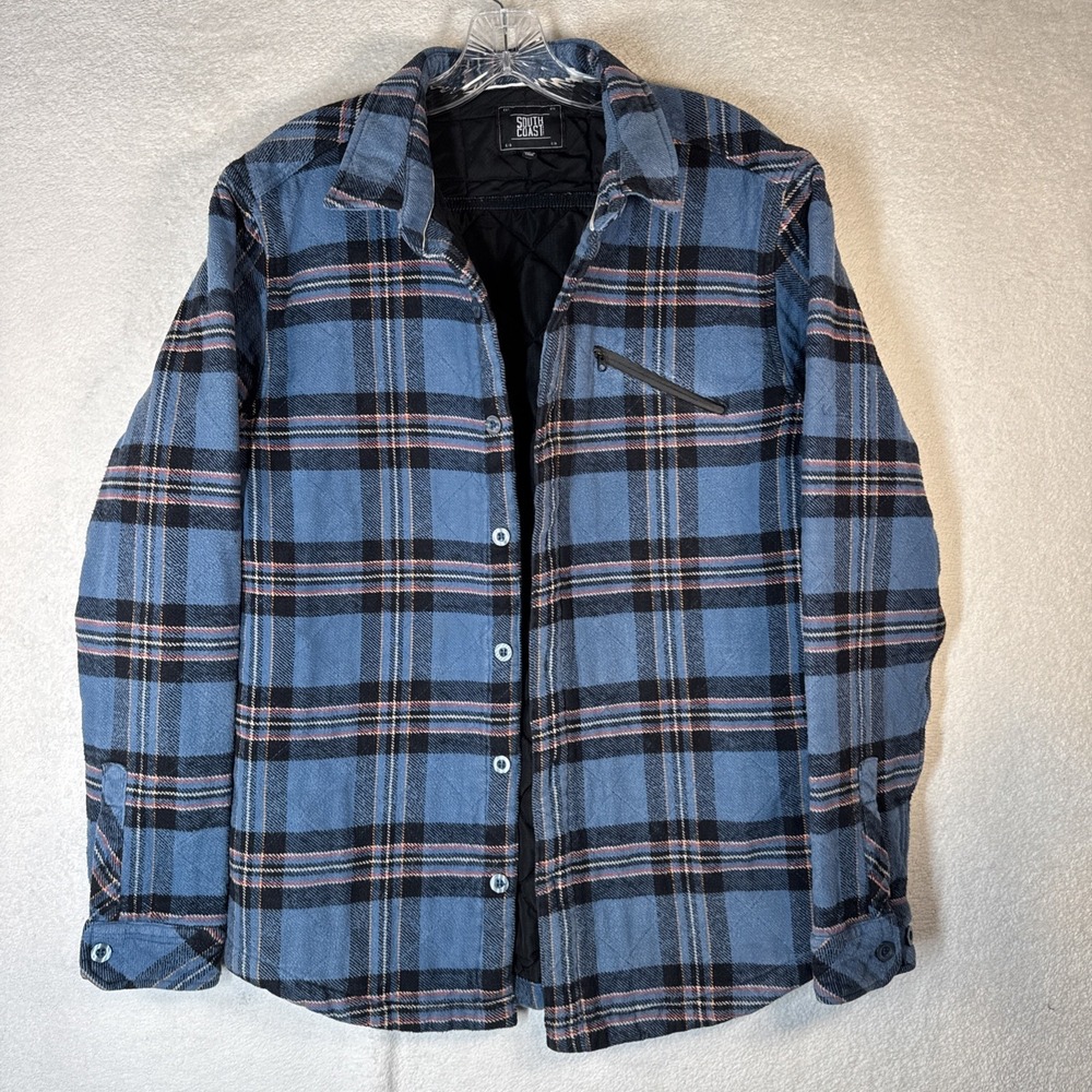South Coast Flannel Jacket Light Blue Plaid Size Large Preowned Good